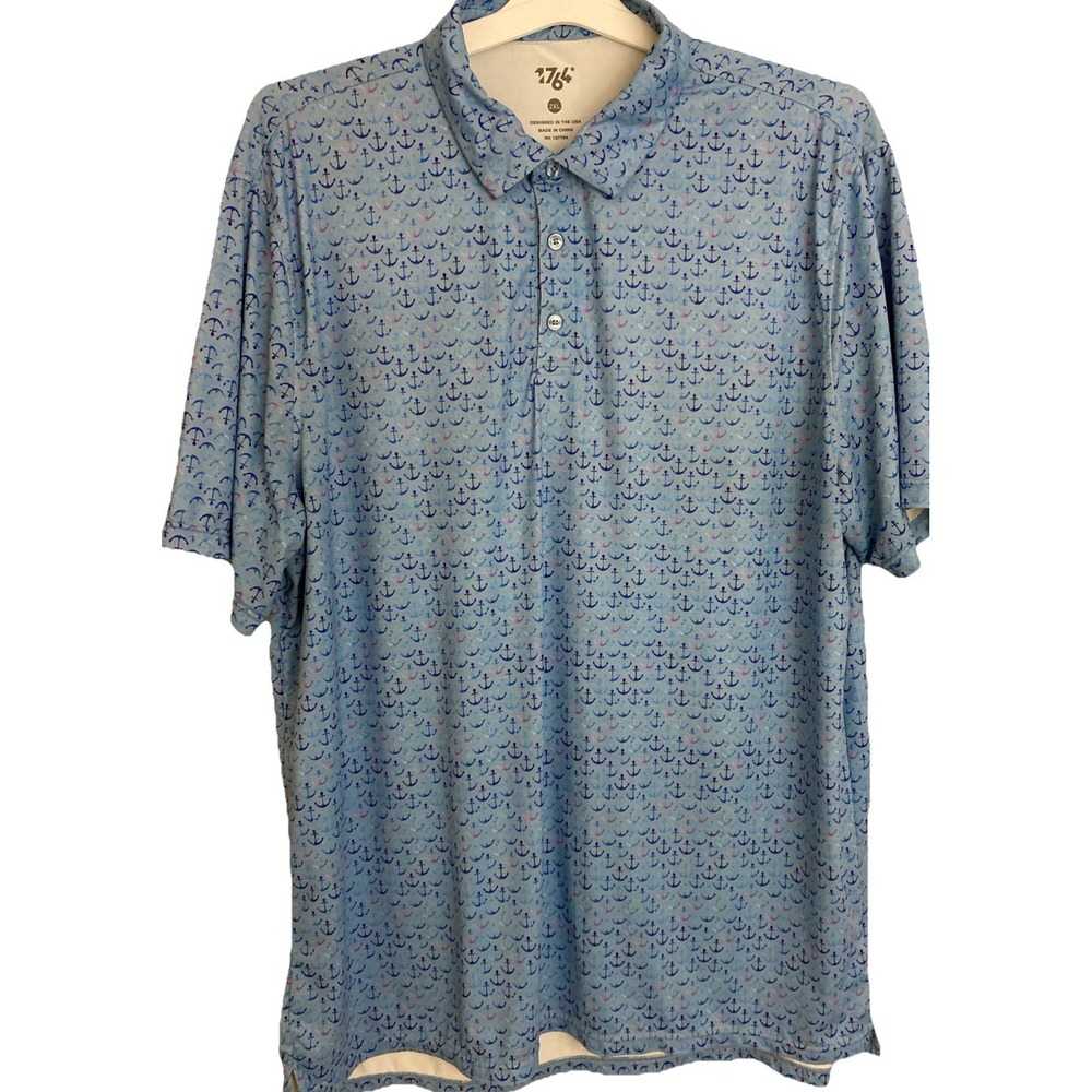 Golf Polo Men 2XL Blue Anchor Performance Shirt Coastal Aop Nautical